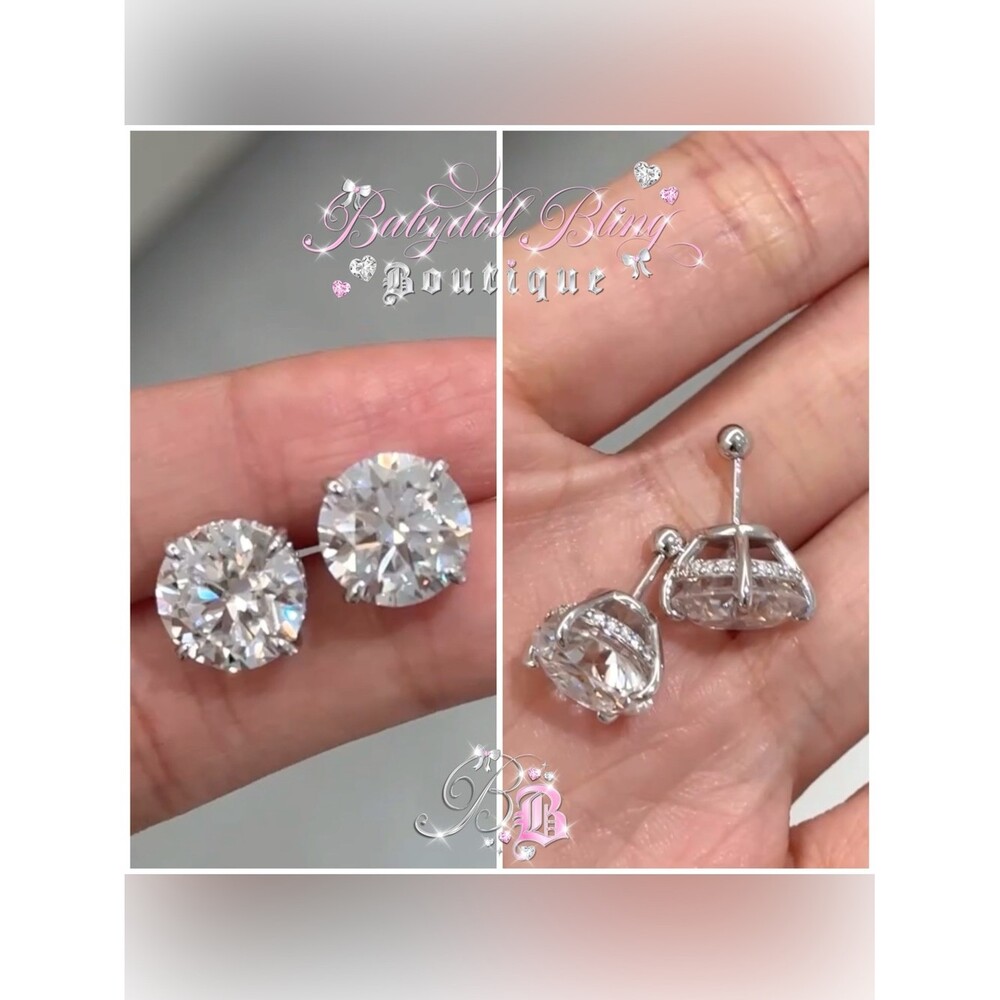 Earrings 5 carat studs custom with screw on backing Babydoll Bling Boutique